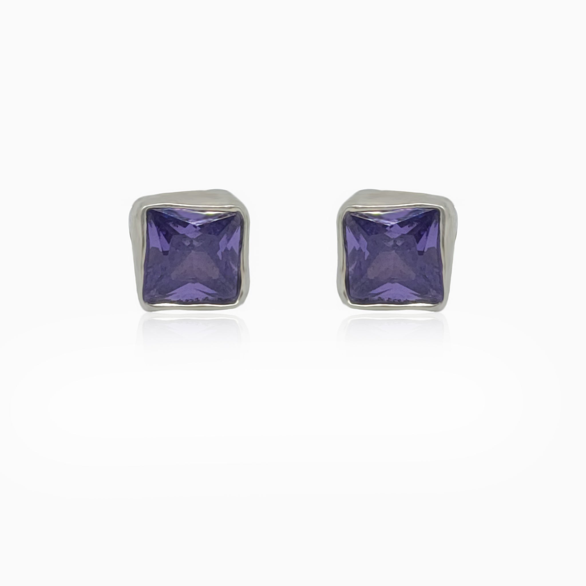 Silver Square Amethyst Studs