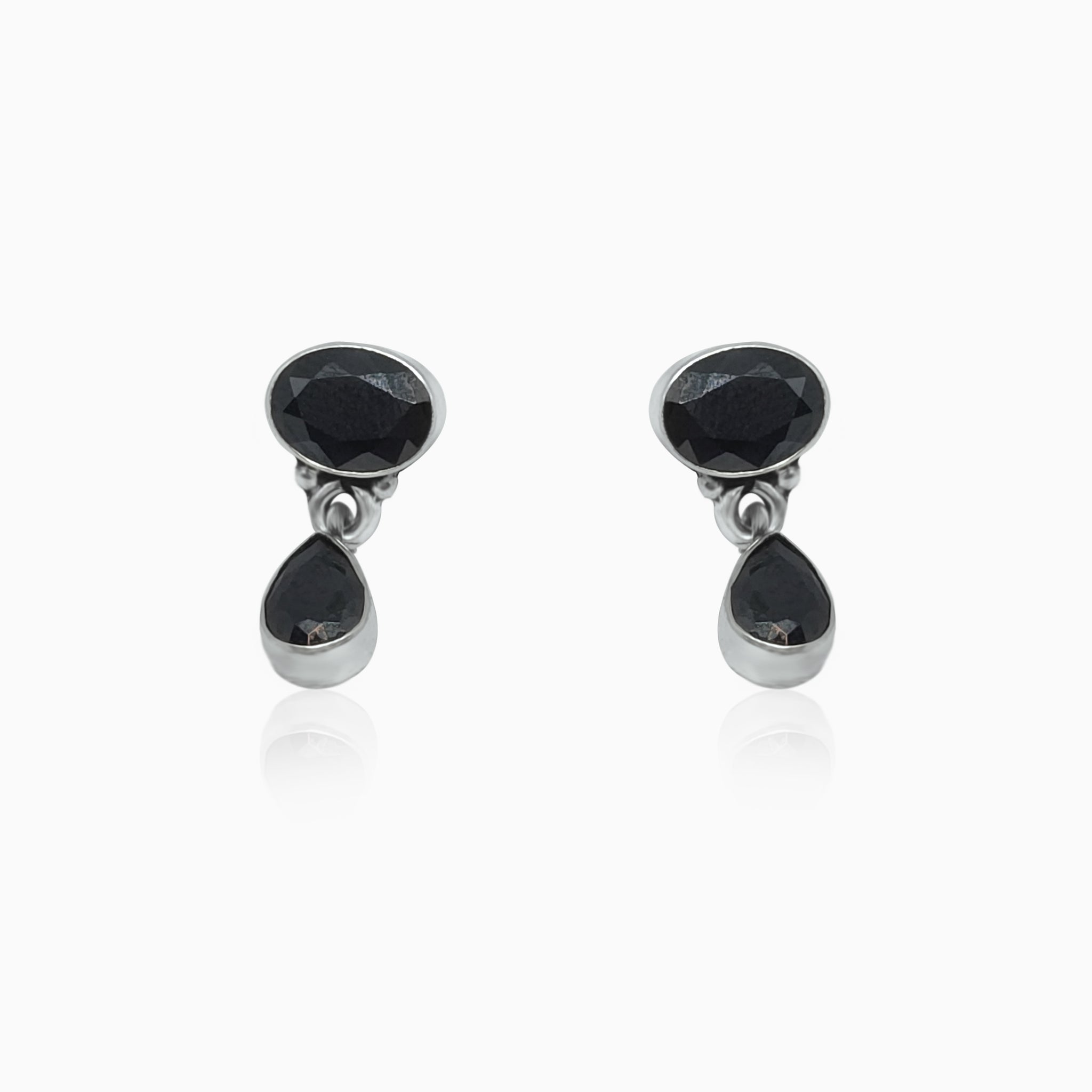 Silver Petal Drop Black Onyx Earrings