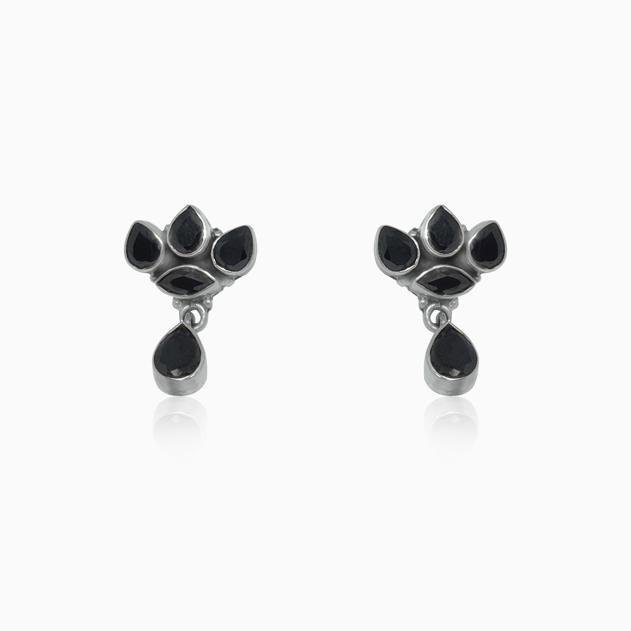 Silver Sunset Black Onyx Petals Earrings
