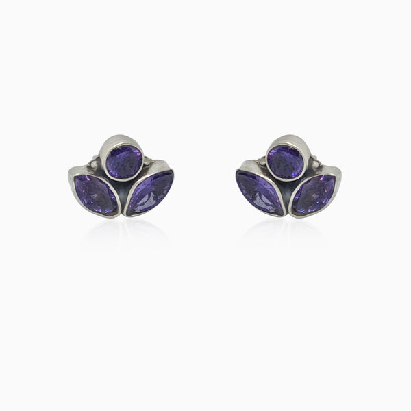 Silver Petal Amethyst Earrings