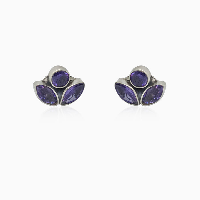 Silver Petal Amethyst Earrings