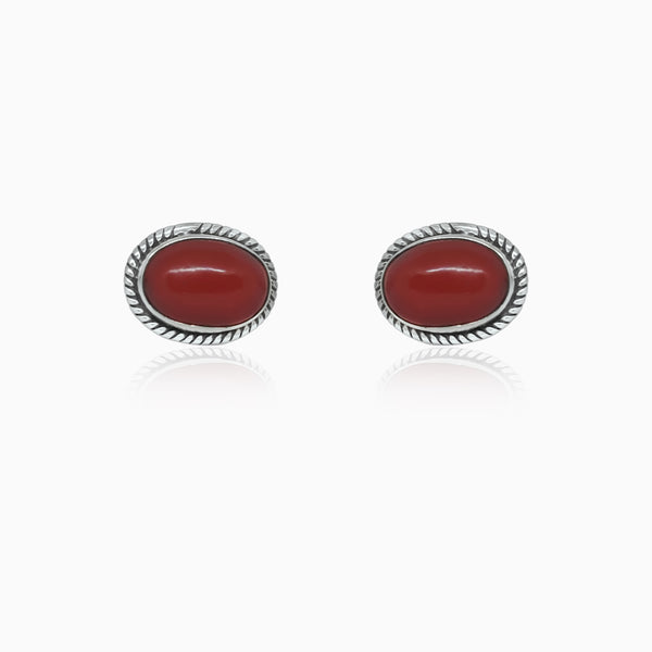 Silver Oval Carnelian Studs