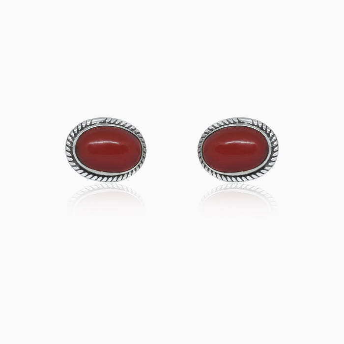 Silver Oval Carnelian Studs