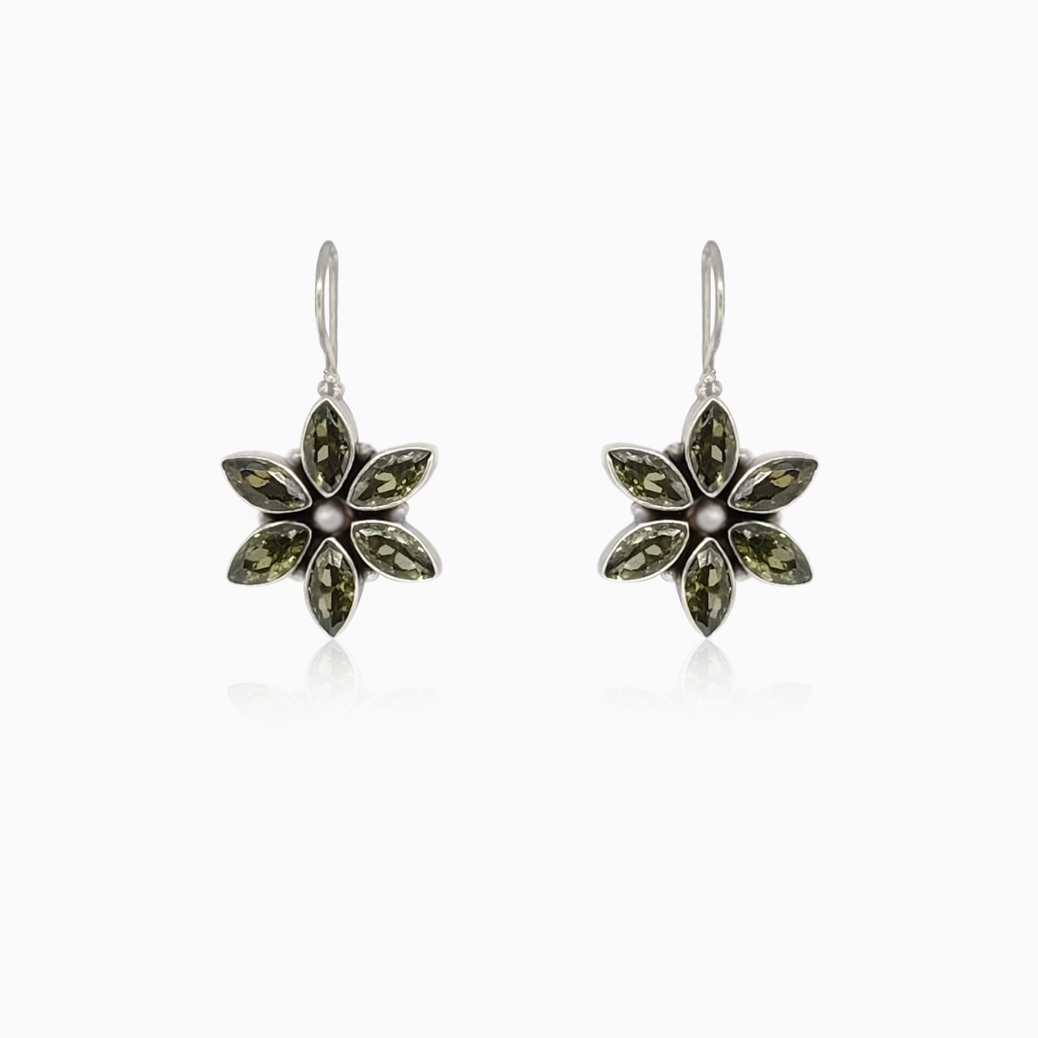 Silver Flower Peridot Earrings