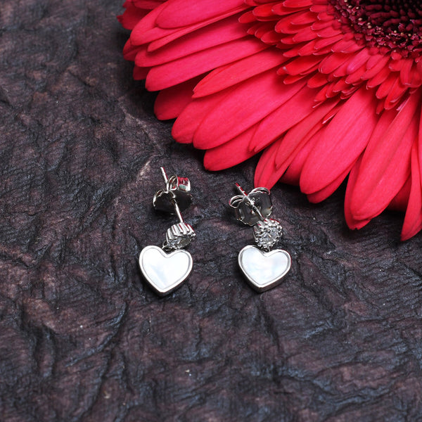 Silver Mother of Pearl Heart Stud Earrings