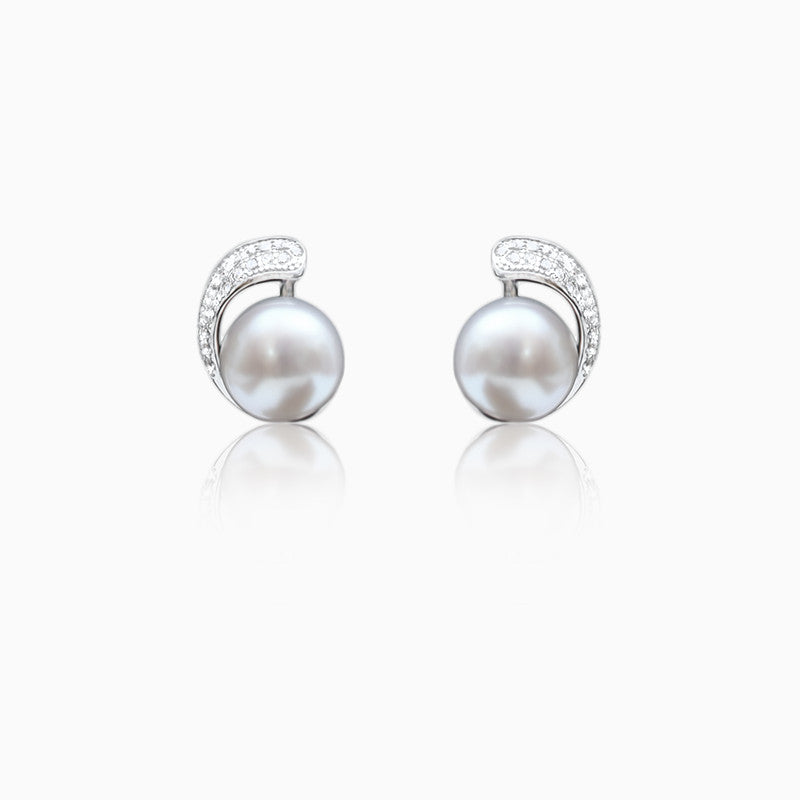 Silver Shimmer Curve Pearl Earrings