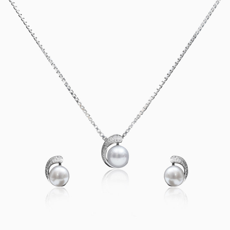 Silver Shimmer Curve Pearl Pendant Set