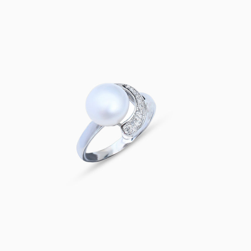 Silver Shimmer Curve Pearl Ring