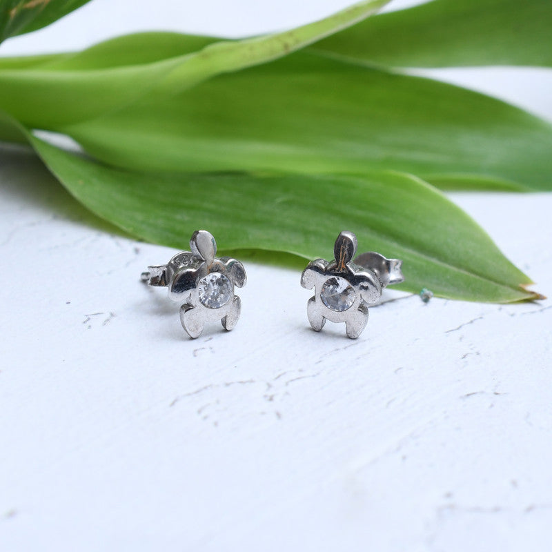 Silver Turtle Zircon Stud Earrings