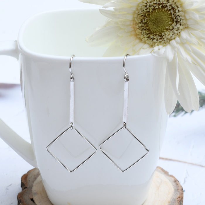 Silver Flat & Square Earrings