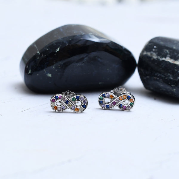 Silver Mini Infinity Rainbow Stud Earrings
