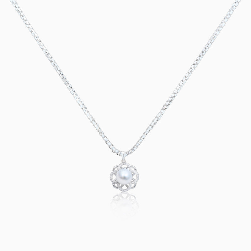 Silver Floral Highlight Pearl Pendant