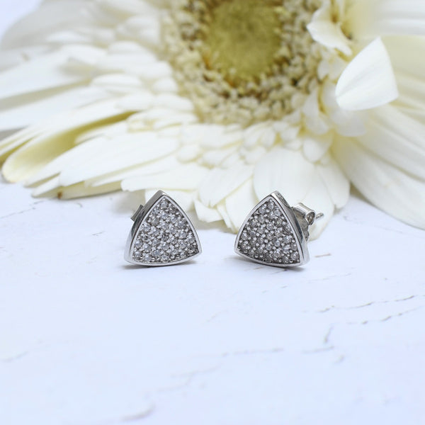 Silver Sparkling Reuleaux Triangle Stud Earrings