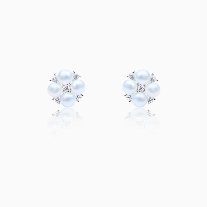 Silver Sparkling Quad Pearl Earrings
