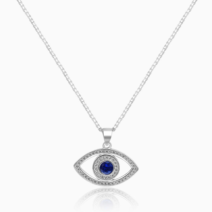 Silver Sparkling Evil Eye Pendant with Link Chain