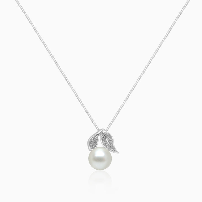 Silver Leaf Tail Pearl Pendant