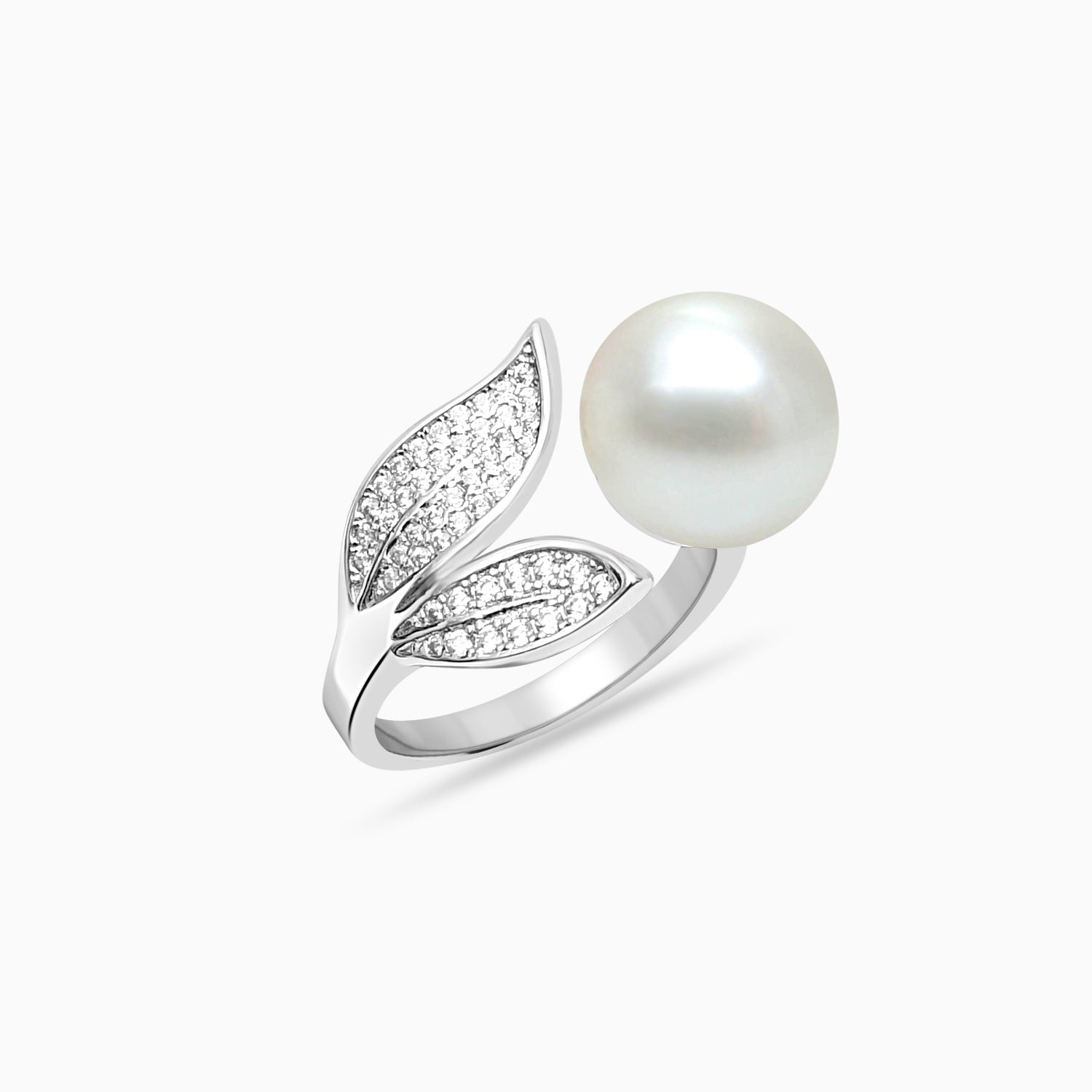 Silver Leaf Tail Pearl Ring