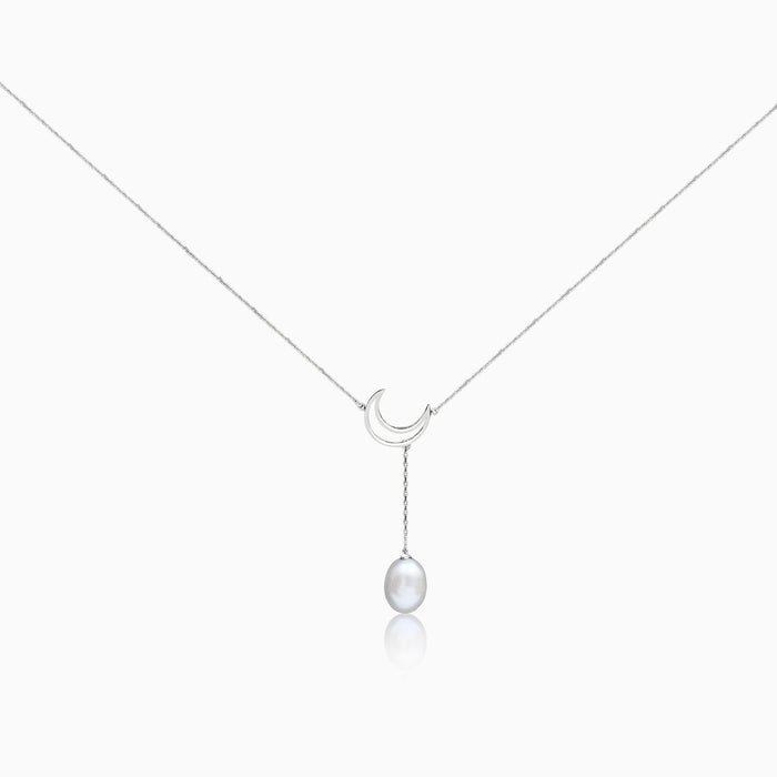 Silver Crescent Moon Pearl Necklace