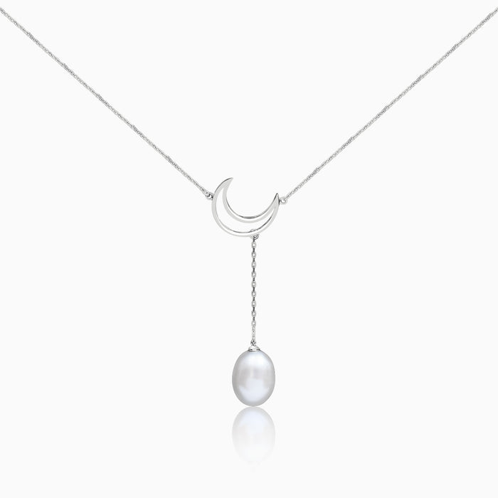 Silver Crescent Moon Pearl Necklace