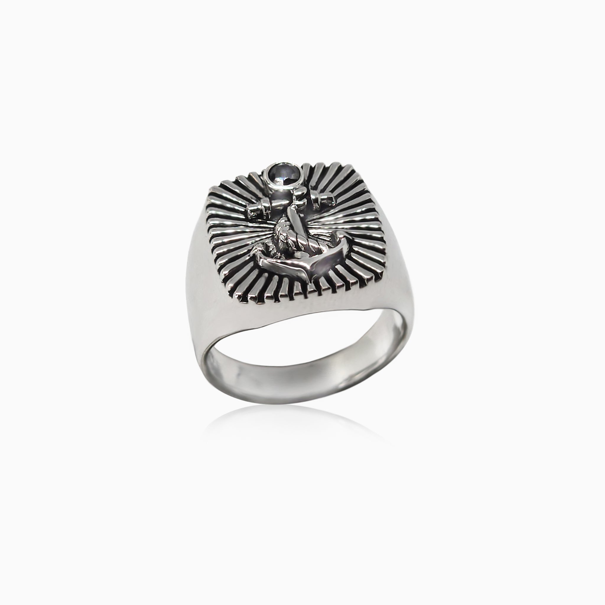 Silver Square Anchor Unisex Ring
