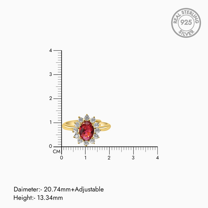 Silver Gold Sparkling Ruby Red Flower Ring