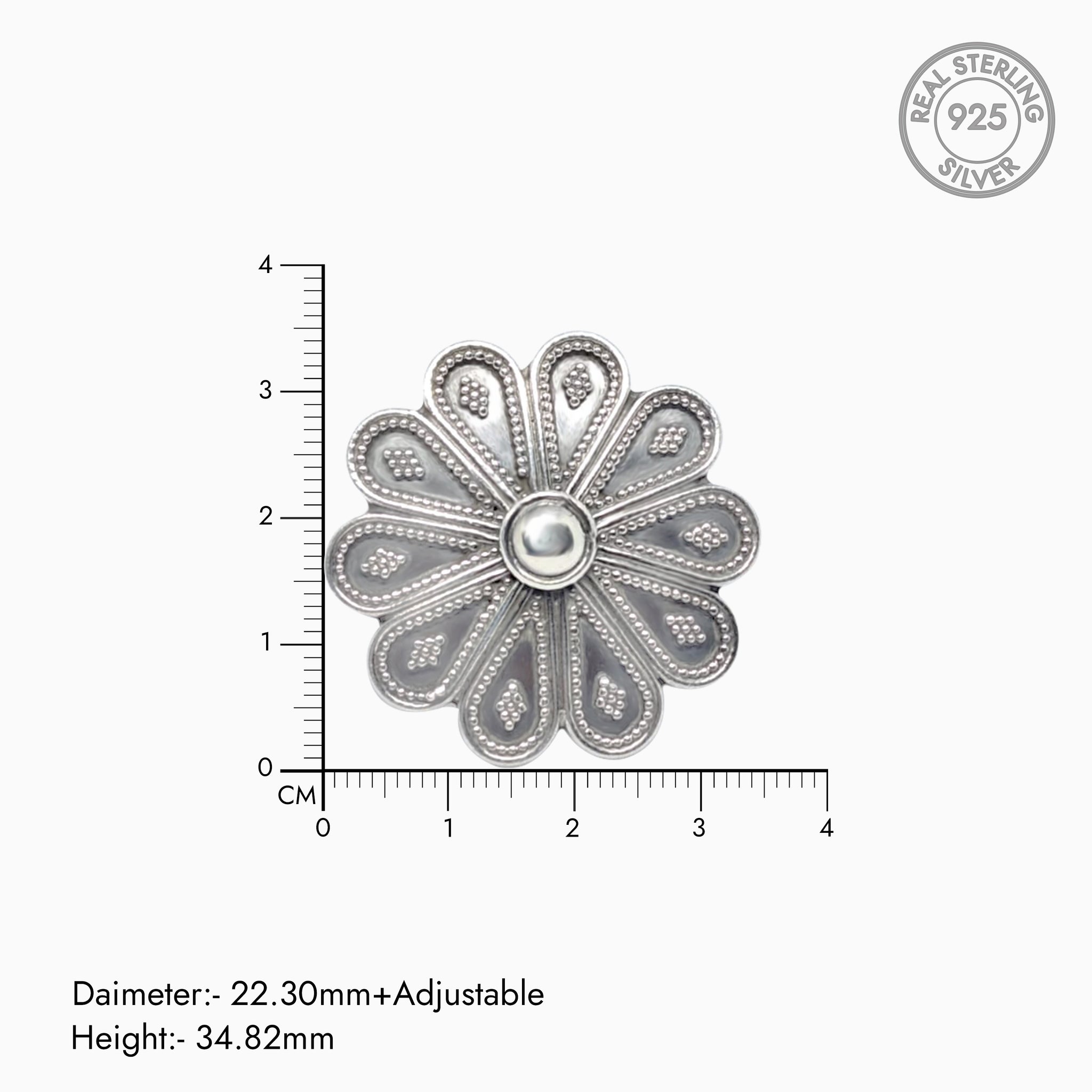 Silver Oxidised Flower Adjustable Ring