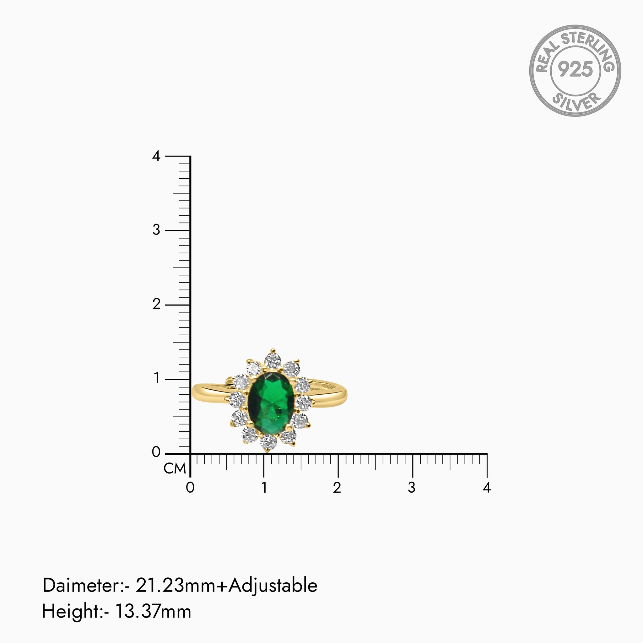 Silver Gold Sparkling Emerald Green Flower Ring