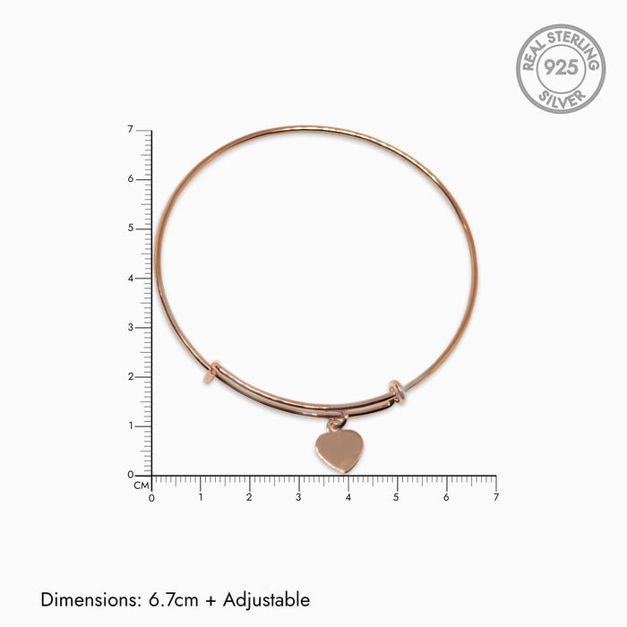 Silver Rose Gold Adjustable Dangling Heart Bangle
