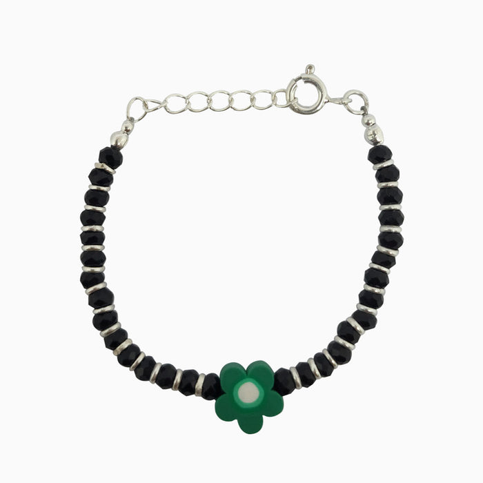 Silver Green Flower Infant Bracelet