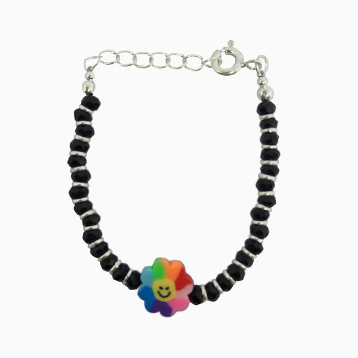 Silver Smiling Rainbow Flower Infant Bracelet Set of 2