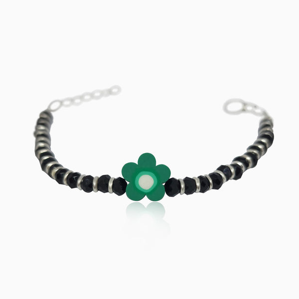 Silver Green Flower Infant Bracelet