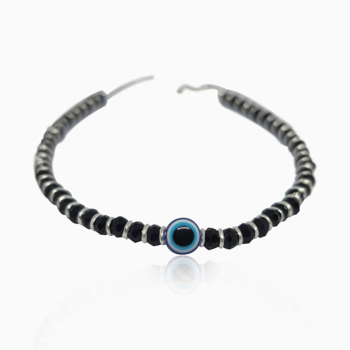 Silver Black Beads Evil Eye Bracelet