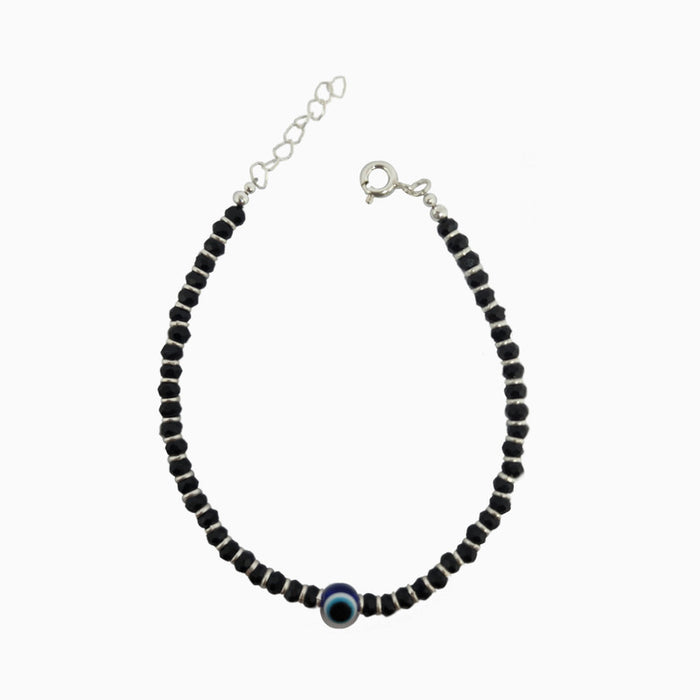 Silver Black Beads Evil Eye Bracelet
