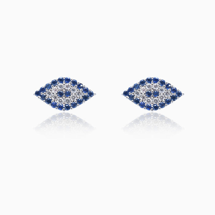 Silver Sparkling Evil Eye Stud Earrings
