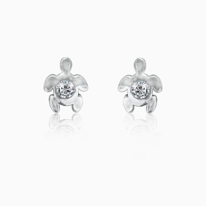 Silver Turtle Zircon Stud Earrings