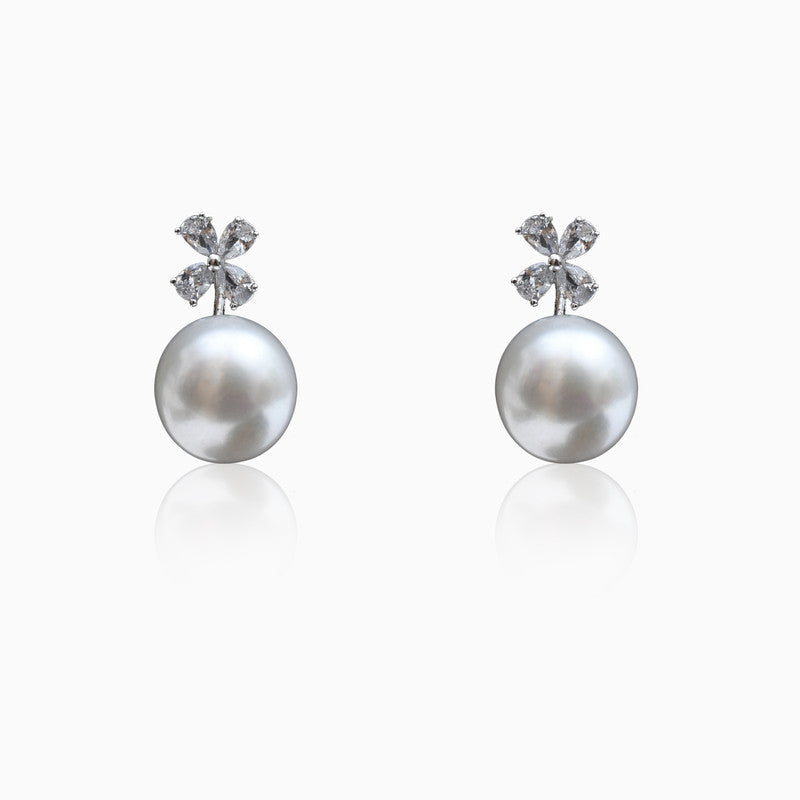 Silver Sparkling Windmill Pearl Earrings