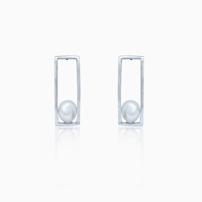 Silver High Canvas Pearl Earrings