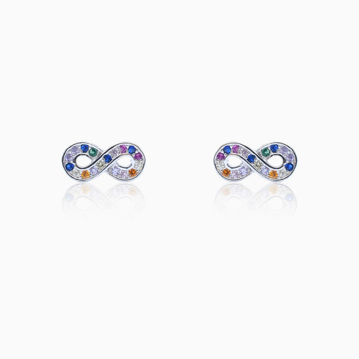 Silver Mini Infinity Rainbow Stud Earrings