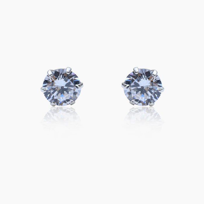 Silver Zircon Stud Earrings 6mm
