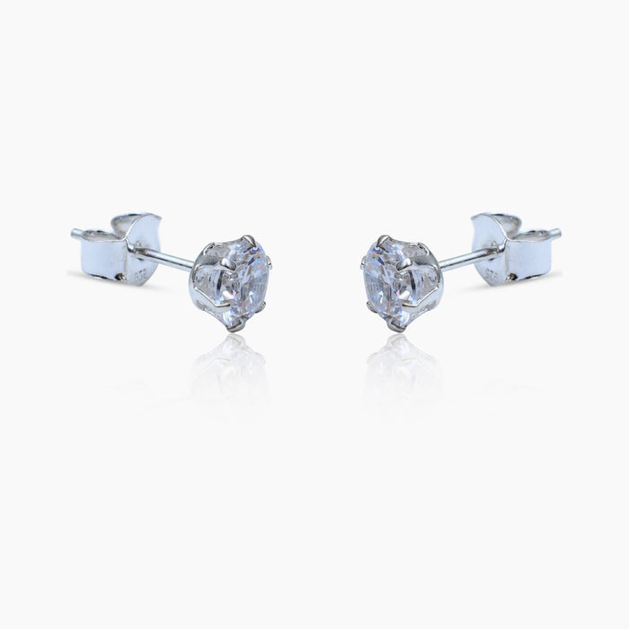 Silver Zircon Stud Earrings 6mm