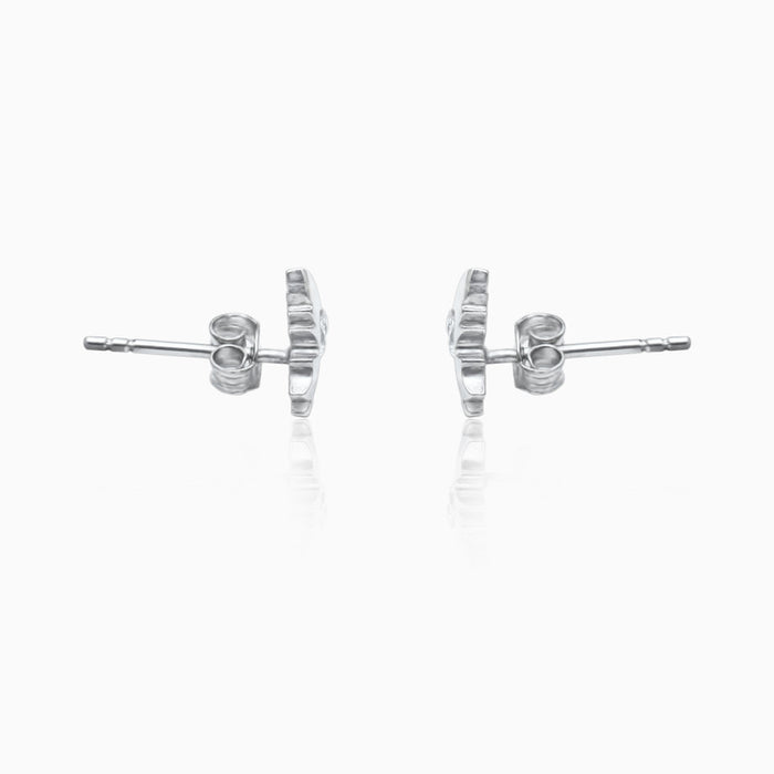 Silver Maple Leaf Zircon Stud Earrings