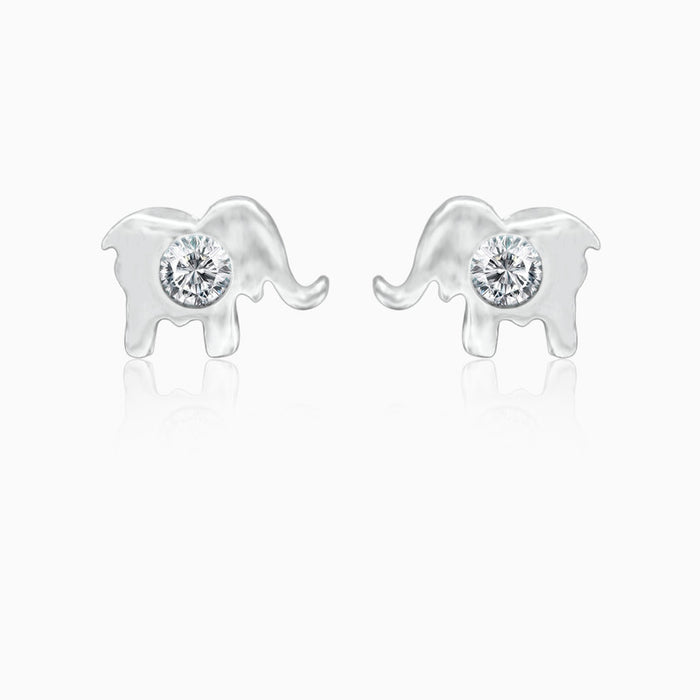 Silver Elephant Zircon Stud Earrings