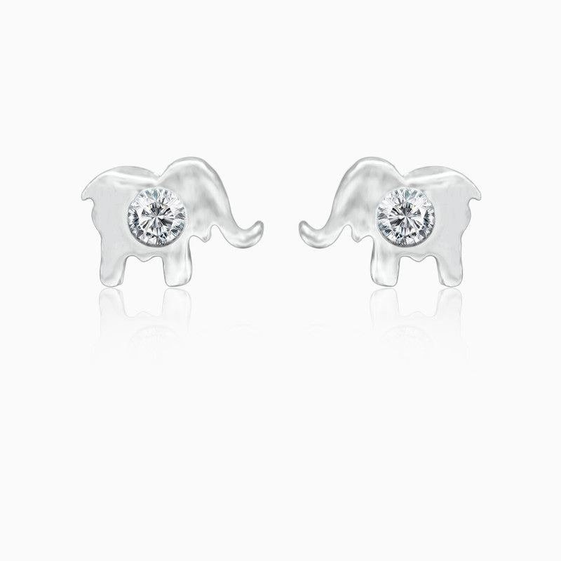 Silver Elephant Zircon Stud Earrings