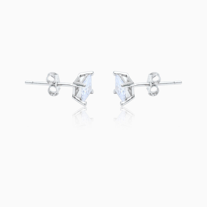 Silver Prime Square Zircon Stud Earrings