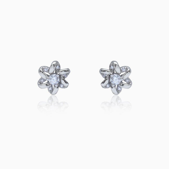 Silver Zircon Floral Highlight Earrings