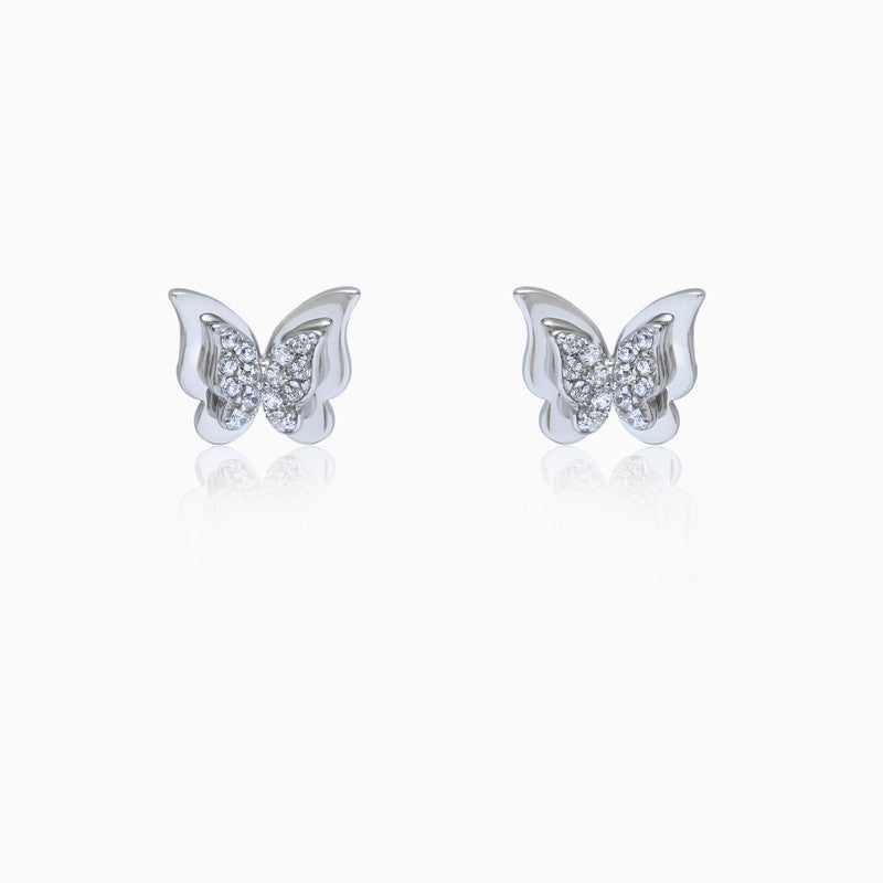 Silver Butterfly Highlight Stud Earrings