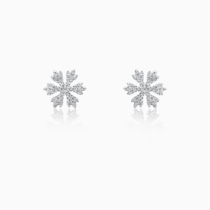 Silver Sparkling Snowflake Stud Earrings