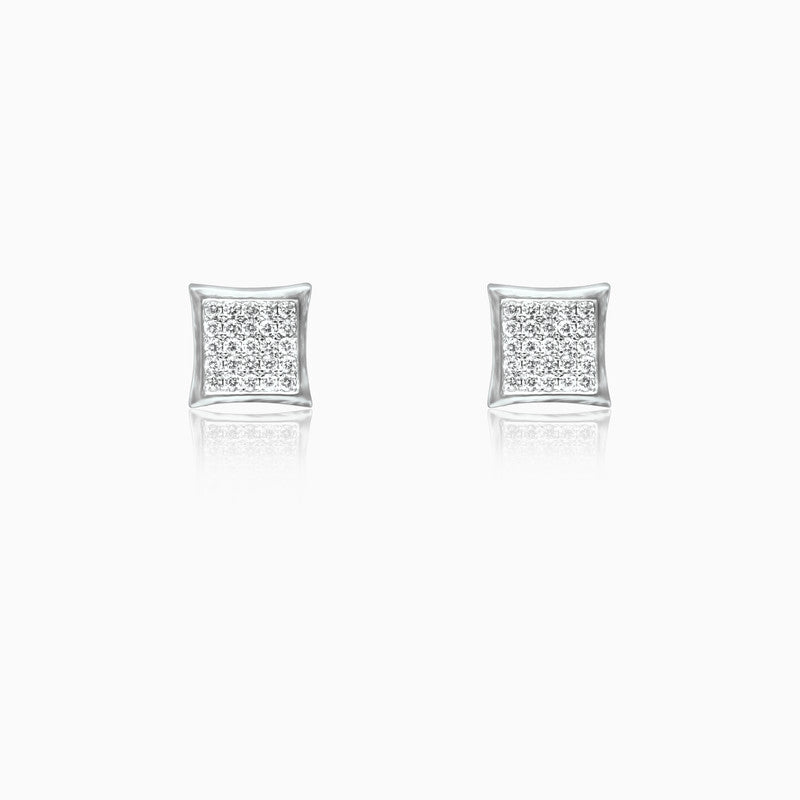 Silver Sparkling Prime Square Stud Earrings