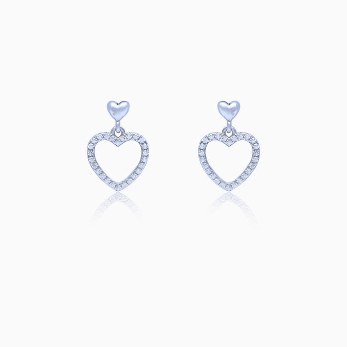 Silver Alpha Heart Earrings