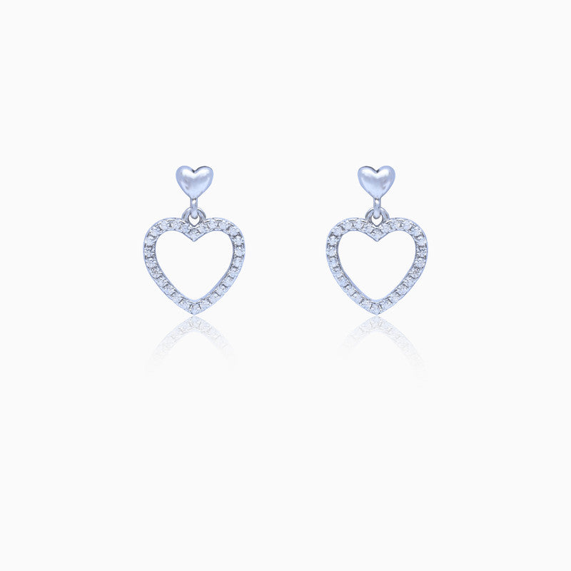 Silver Alpha Heart Earrings